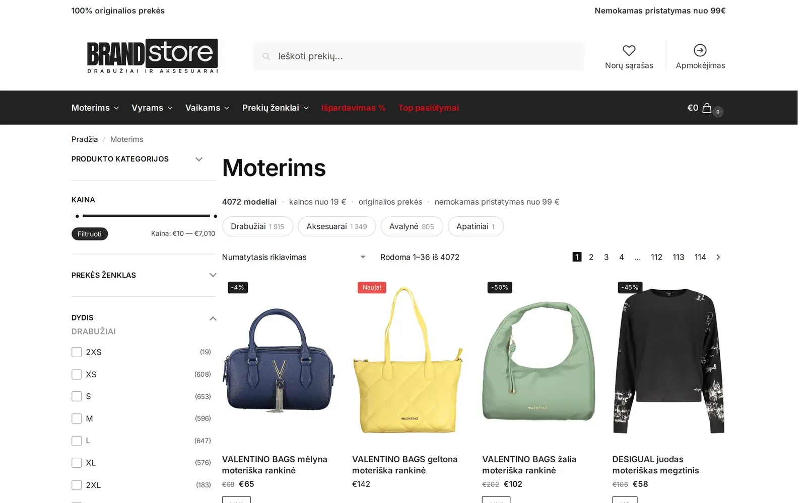 brandstore.lt – kategorija „moterims“ su filtrais