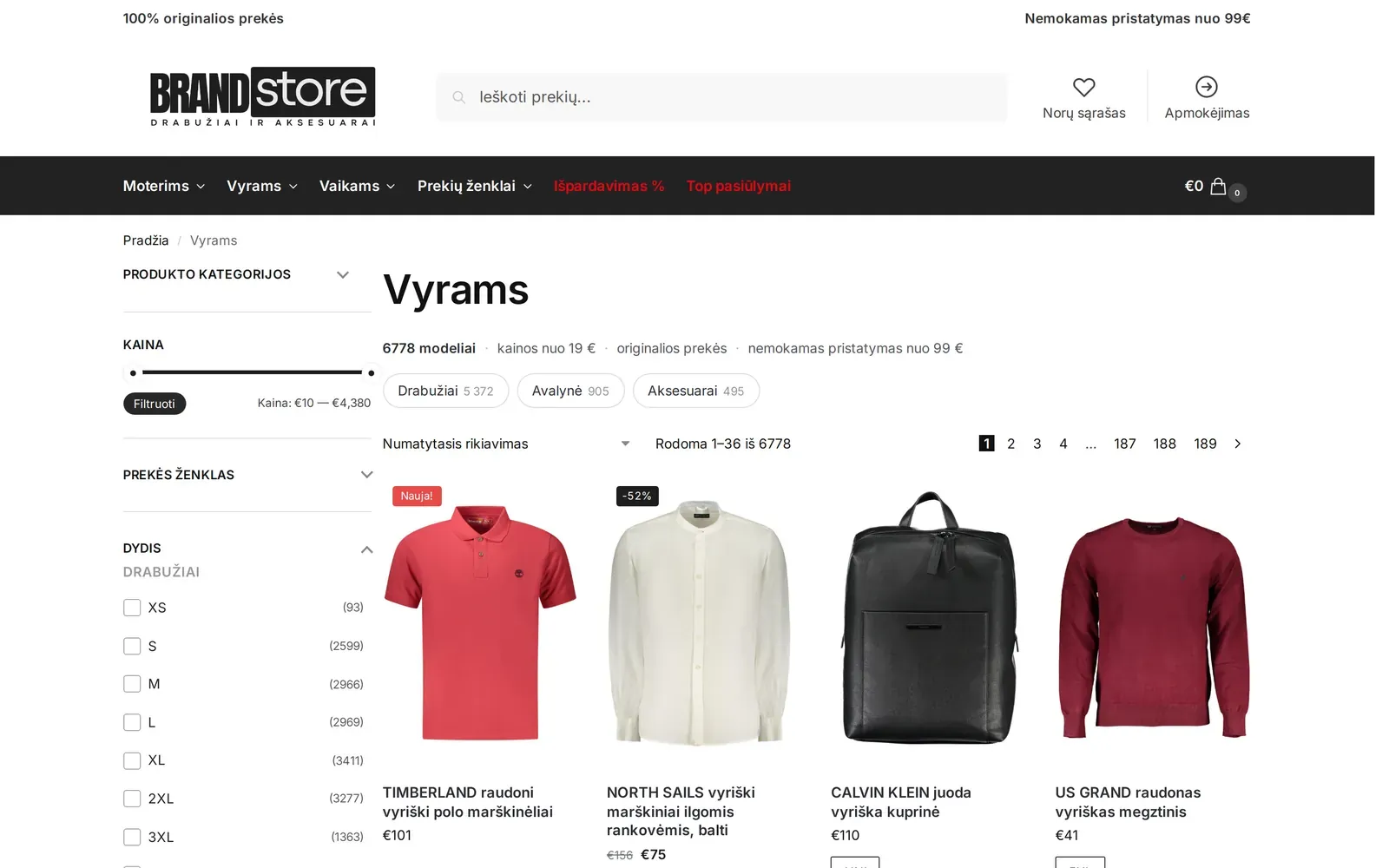 brandstore.lt – kategorija „vyrams“