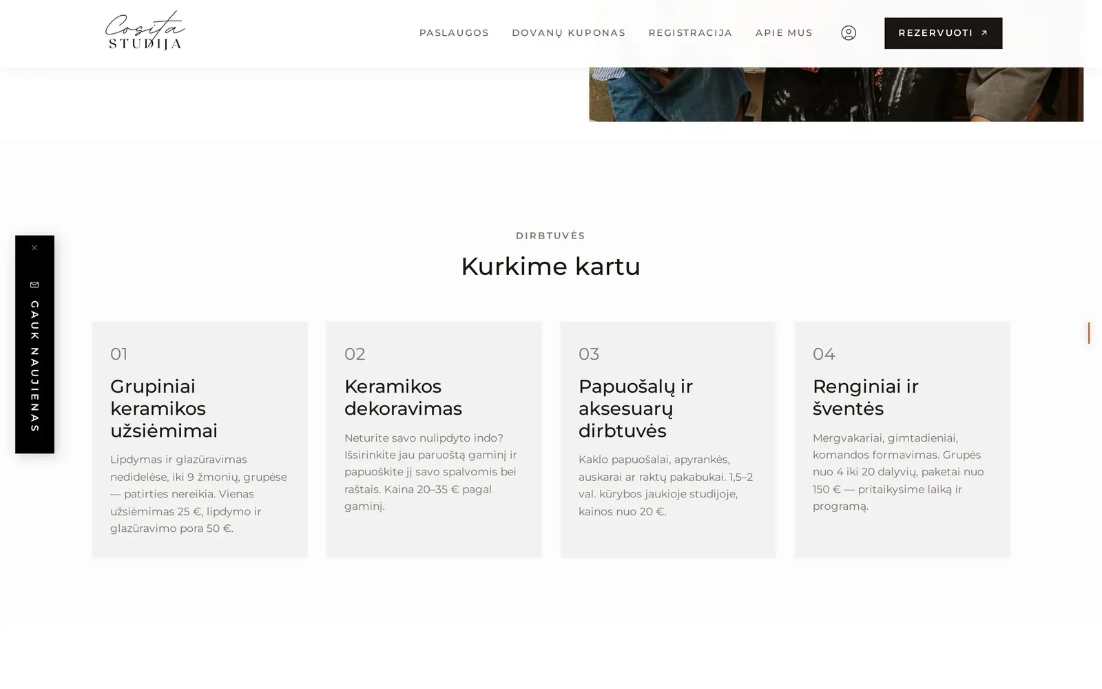 cosita.lt – pradinis puslapis – užsiėmimų tipai