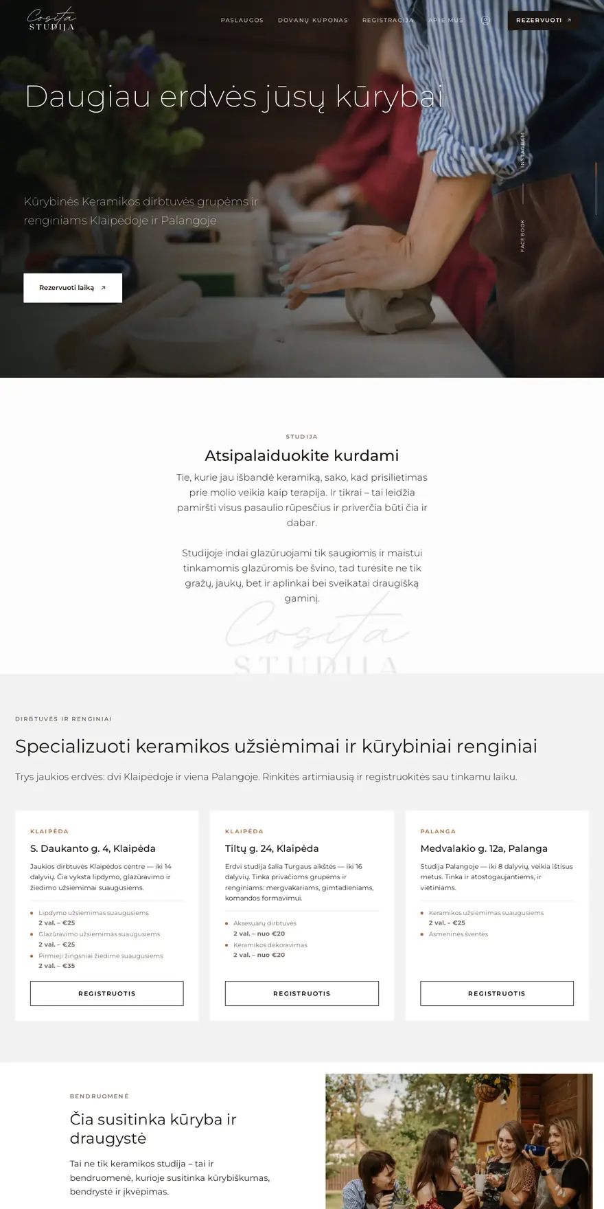 cosita.lt — keramikos studija, svetainės pradinis puslapis
