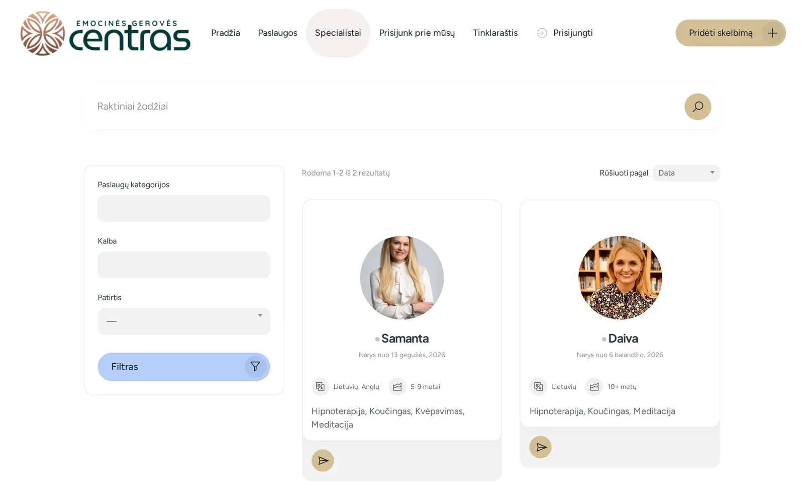 emocinesgerovescentras.lt – specialistų katalogas su filtrais