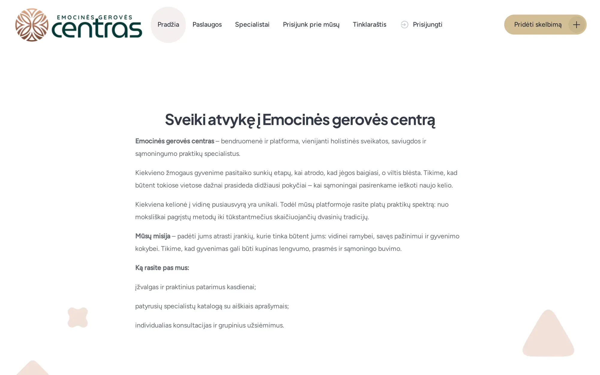emocinesgerovescentras.lt pradinis puslapis kompiuteryje