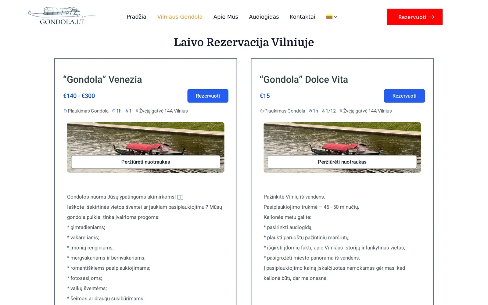 gondola.lt – plaukimai Vilniuje – gondolos ir kainos