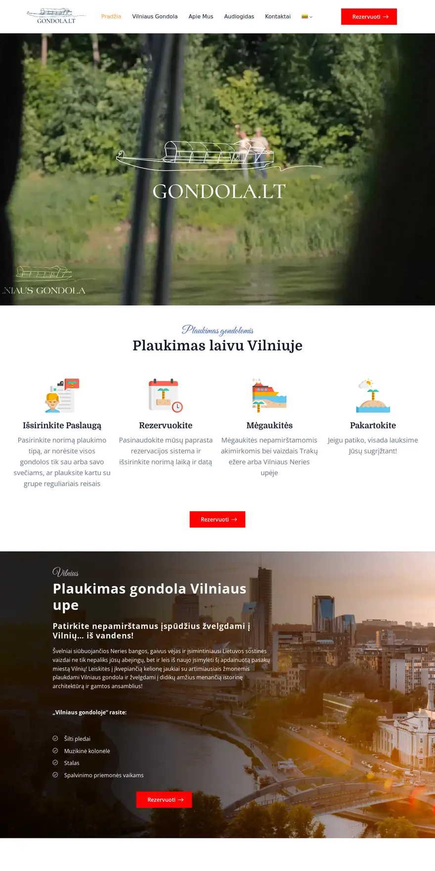 gondola.lt — laivo rezervacija, svetainės pradinis puslapis