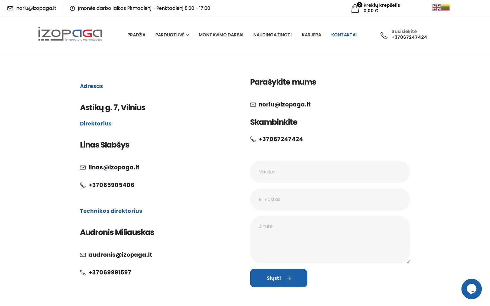 izopaga.lt – kontaktų puslapis