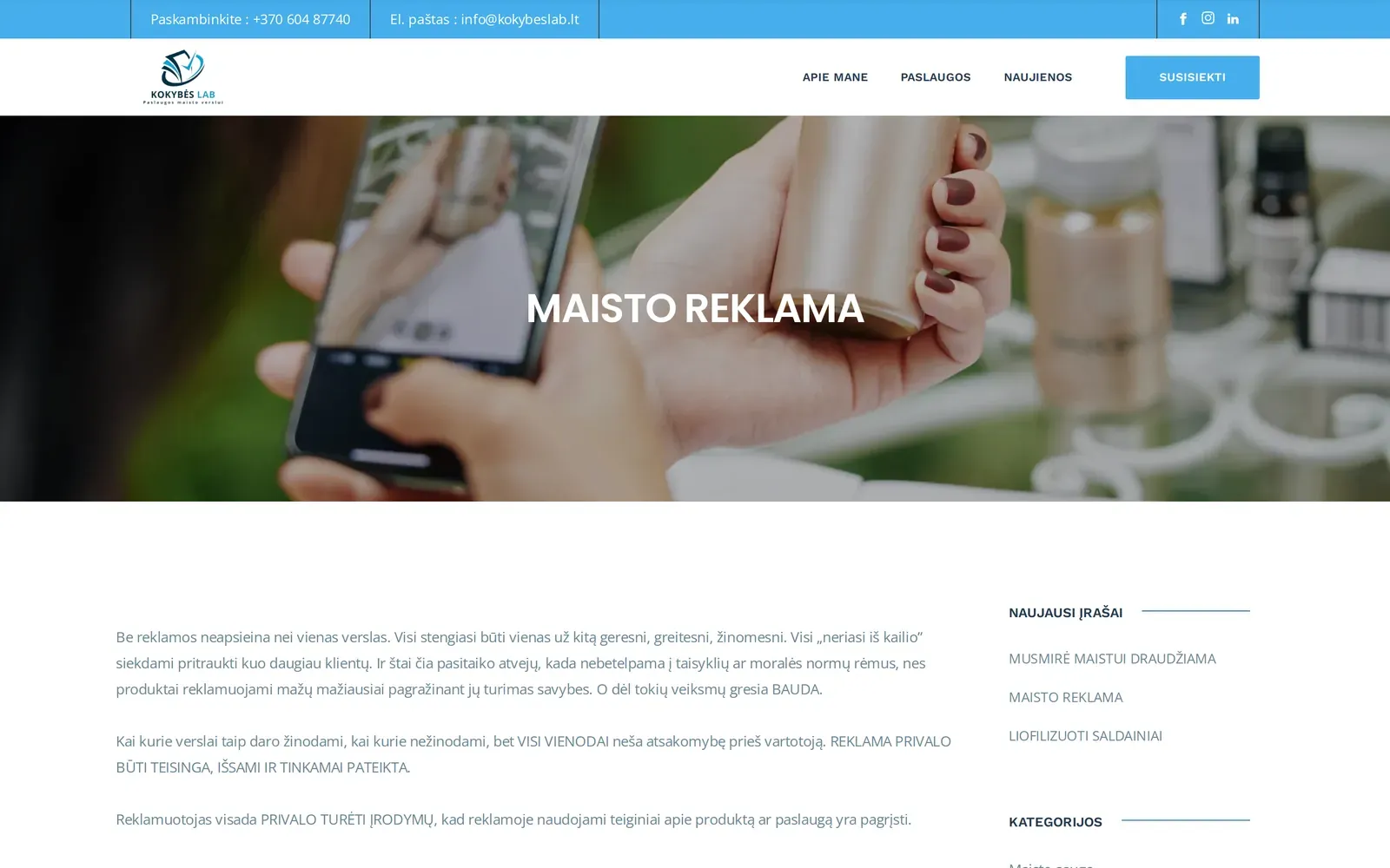 kokybeslab.lt – straipsnis apie maisto reklamą