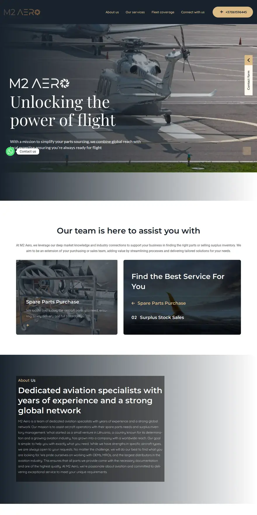 m2-aero.com — aviacijos dalių tiekimas, svetainės pradinis puslapis