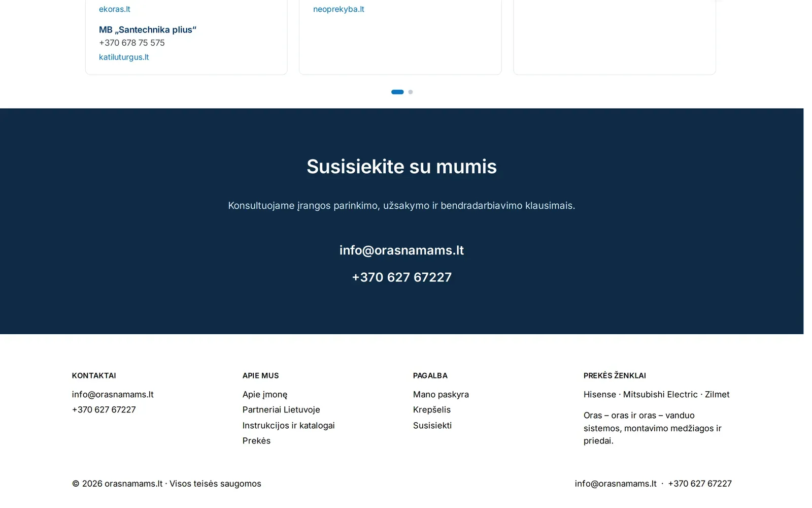 orasnamams.lt – kontaktų sekcija