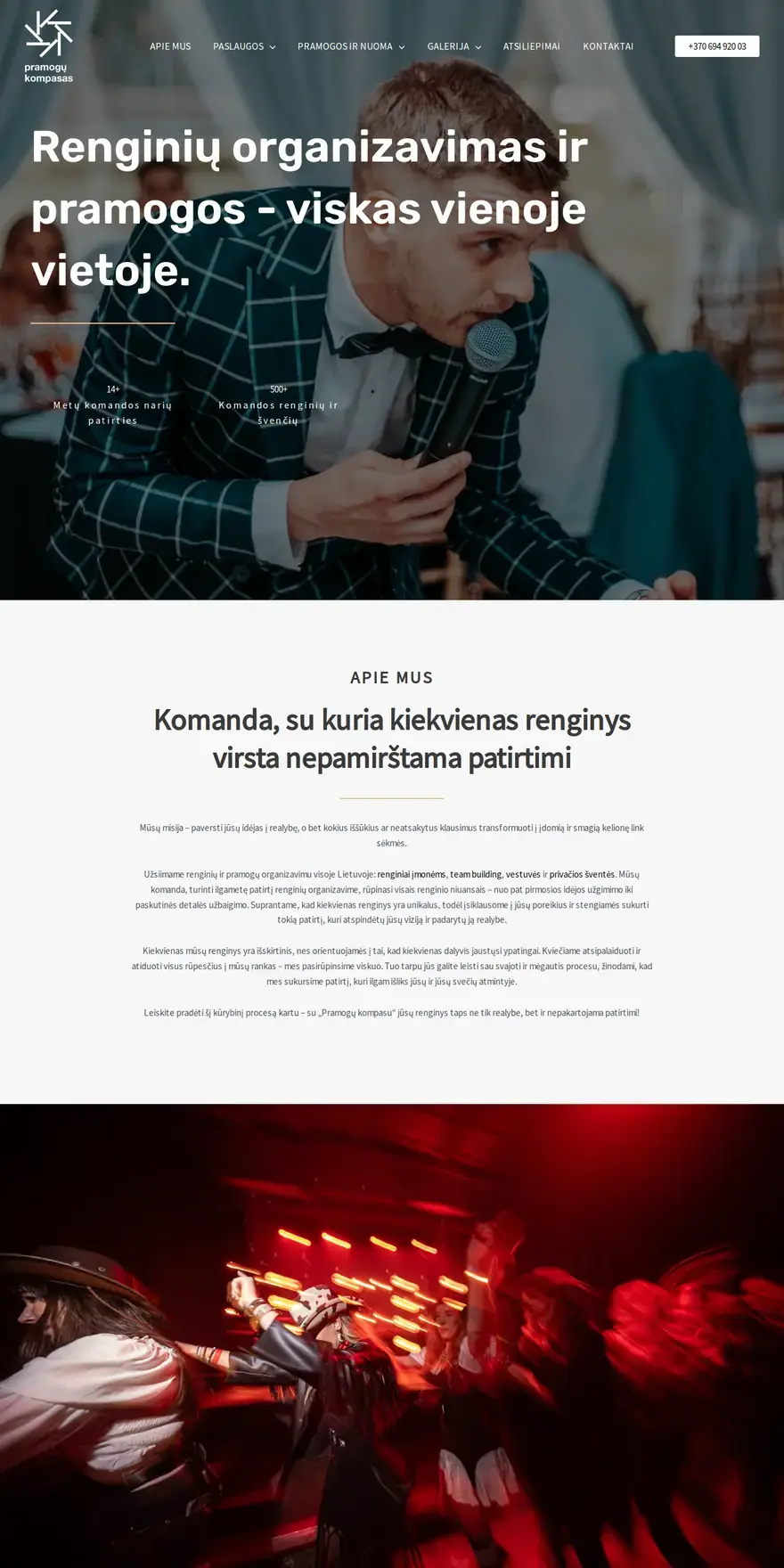 pramogukompasas.lt — renginių organizavimas, svetainės pradinis puslapis