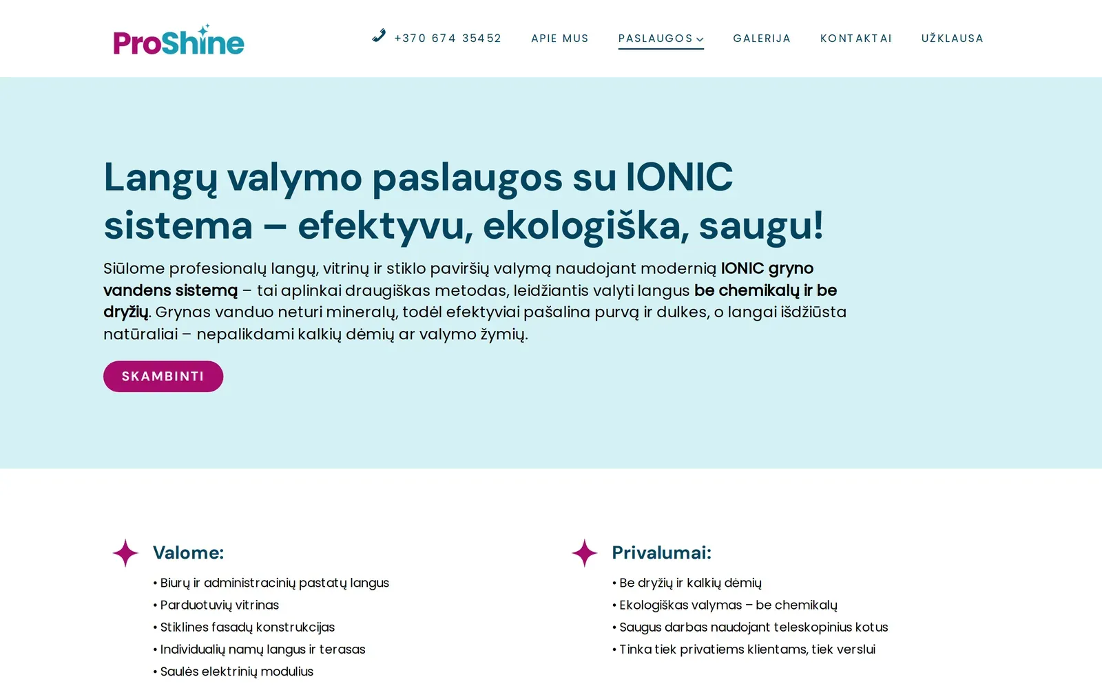 proshine.lt – paslauga – langų valymas su IONIC sistema
