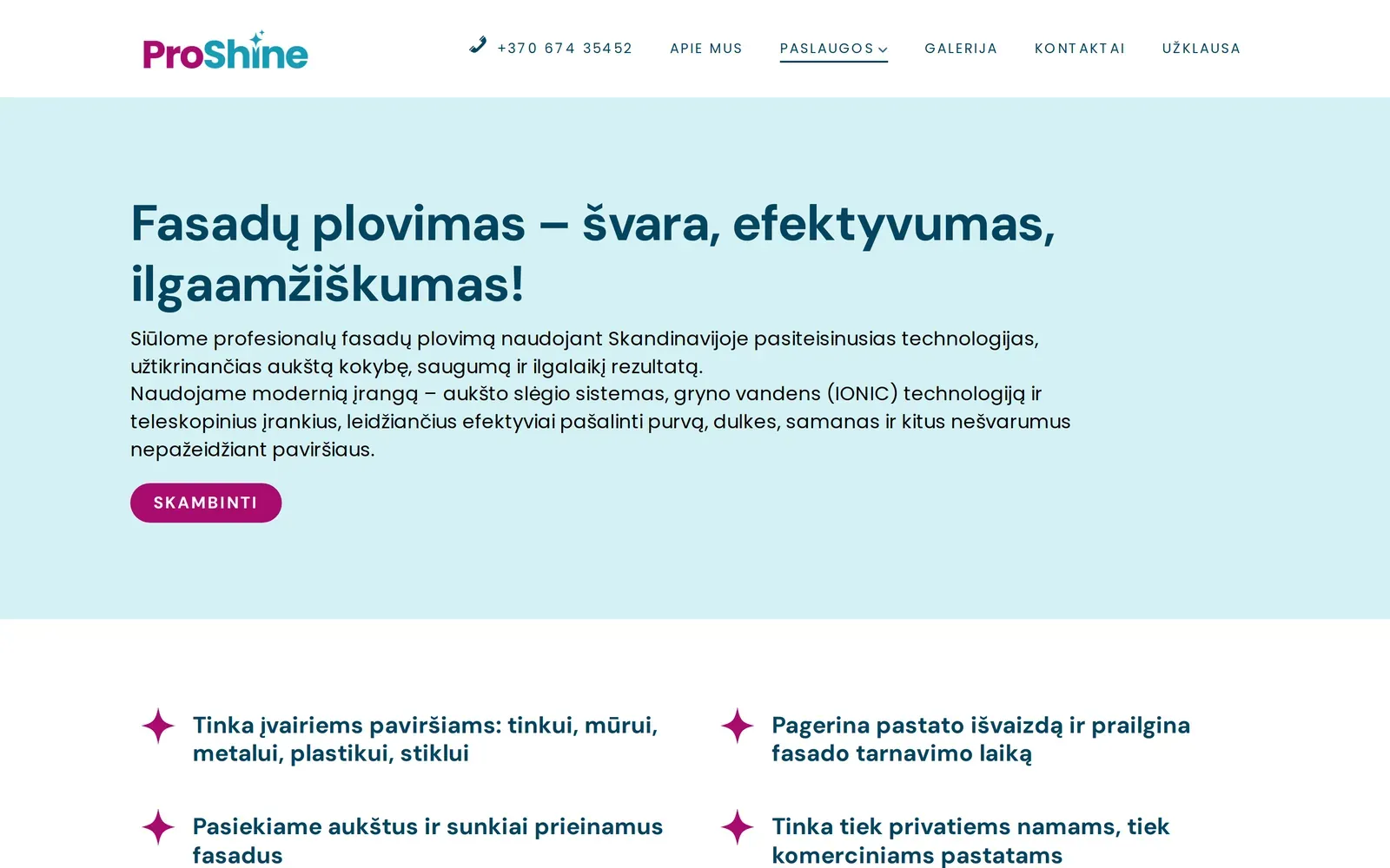 proshine.lt – paslauga – fasadų plovimas