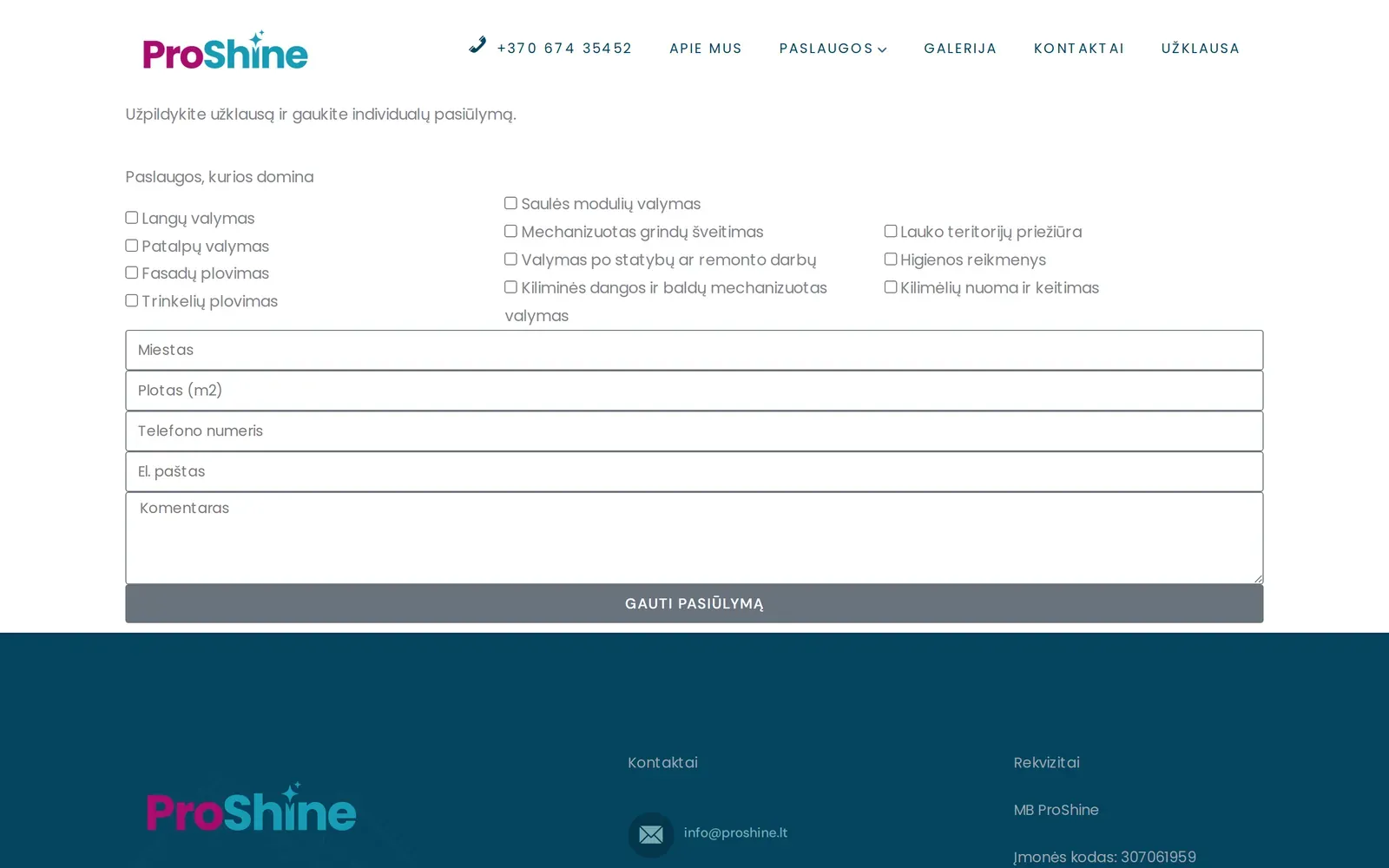 proshine.lt – užklausos forma