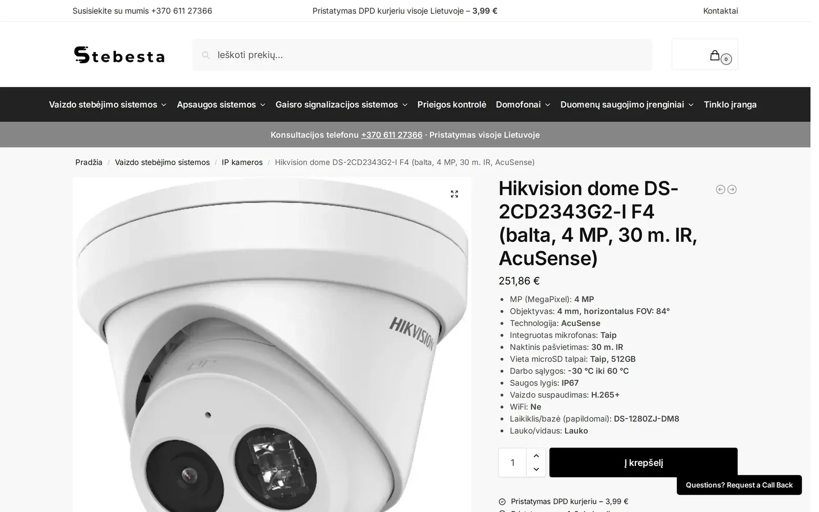 stebesta.lt – produkto puslapis – IP kamera