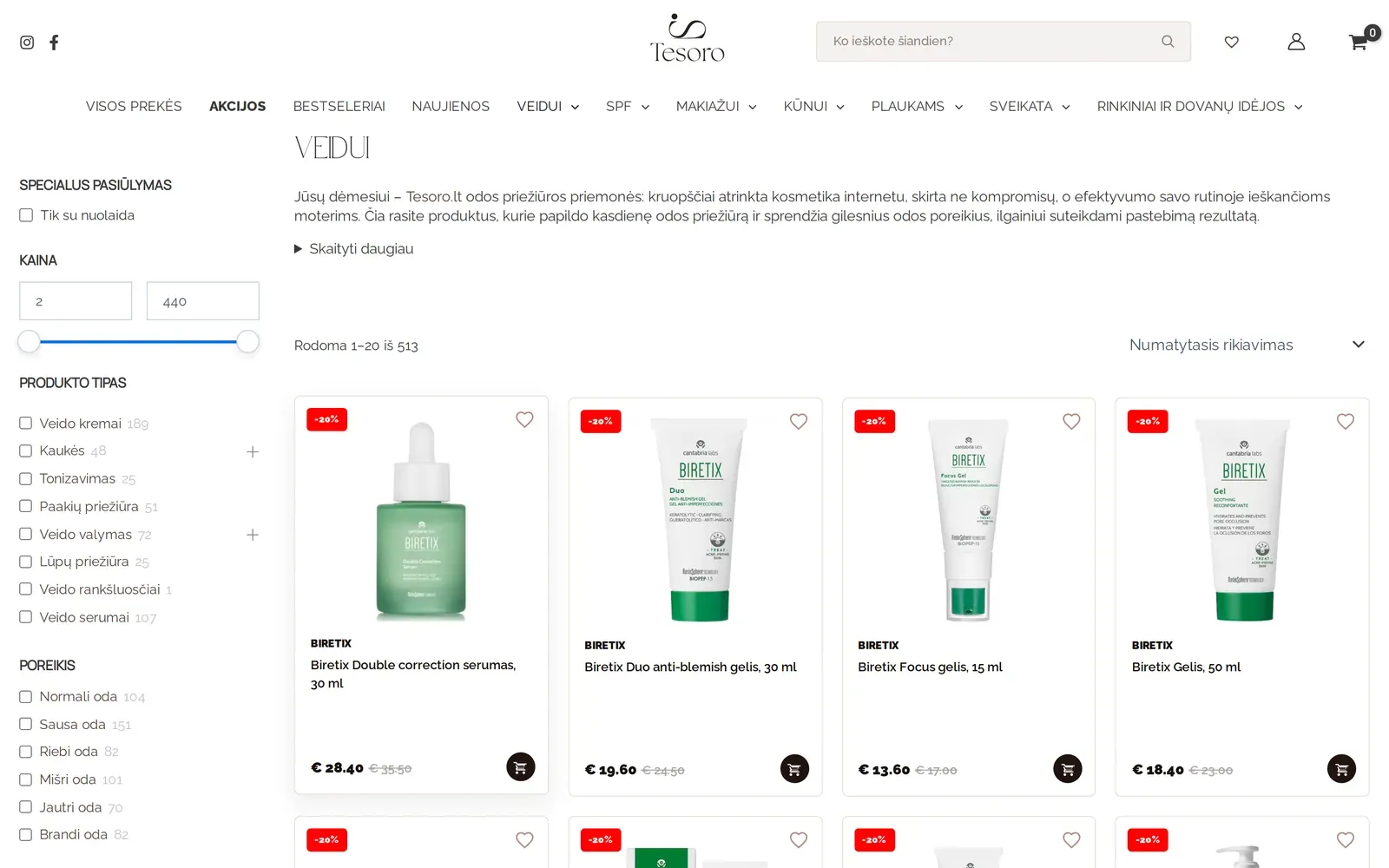 tesoro.lt – kategorija „veidui“