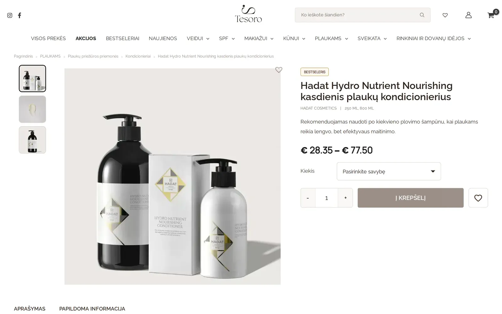 tesoro.lt – produkto puslapis