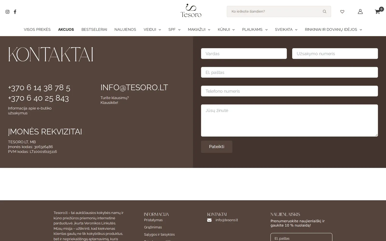 tesoro.lt – kontaktų puslapis